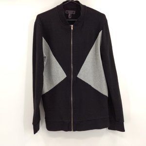 21 MEN Sweater Jacket Men's L Black‎ Gray Full Zip Mock Neck